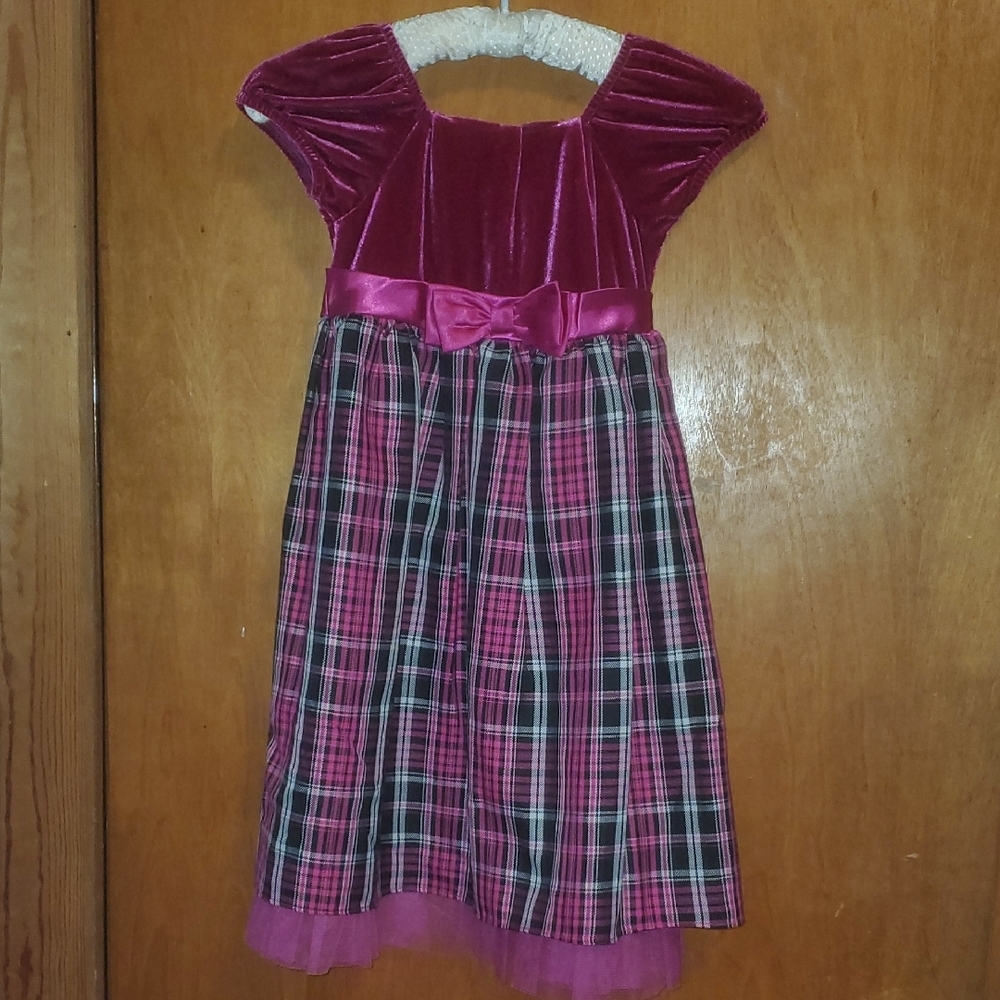 Pink Plaid Velvet Dress
